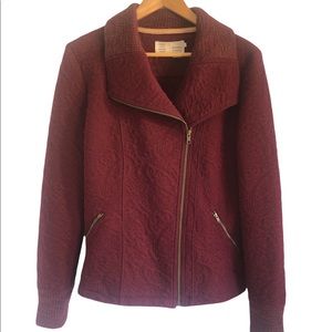 Anthropology Saturday Sunday  Burgundy Moto Knit Sweater Jacket L